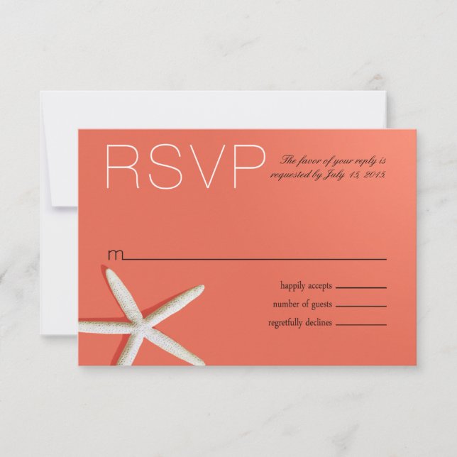 Starfish Fingers Beach RSVP | coral Card (Front)