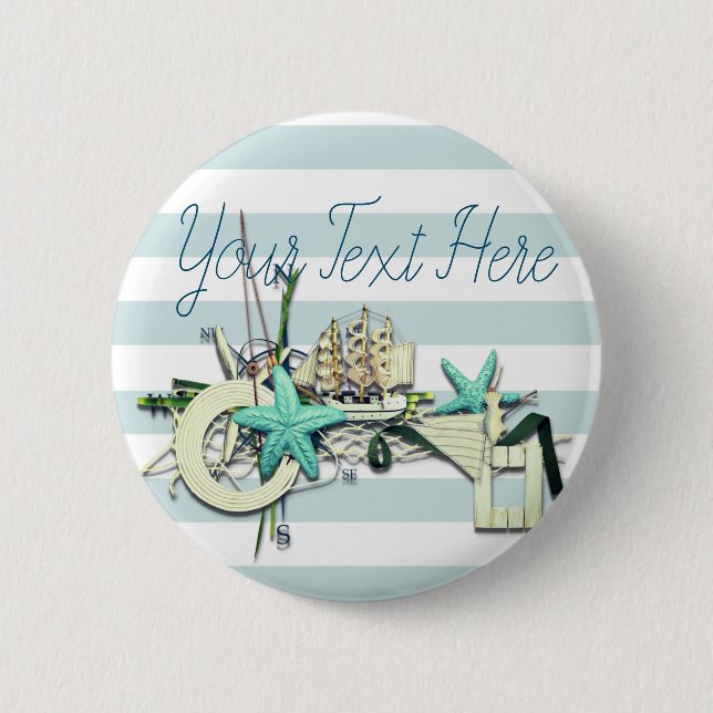 Starfish, Fishing Net & Tall Ship Nautical 6 Cm Round Badge (Front)