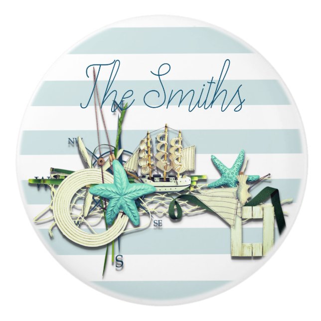 Starfish, Fishing Net & Tall Ship Nautical Ceramic Knob (Front)