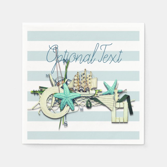 Starfish, Fishing Net & Tall Ship Nautical Napkin (Front)