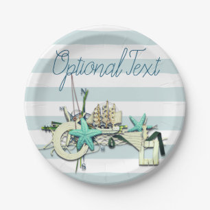 Starfish, Fishing Net & Tall Ship Nautical Paper Plate