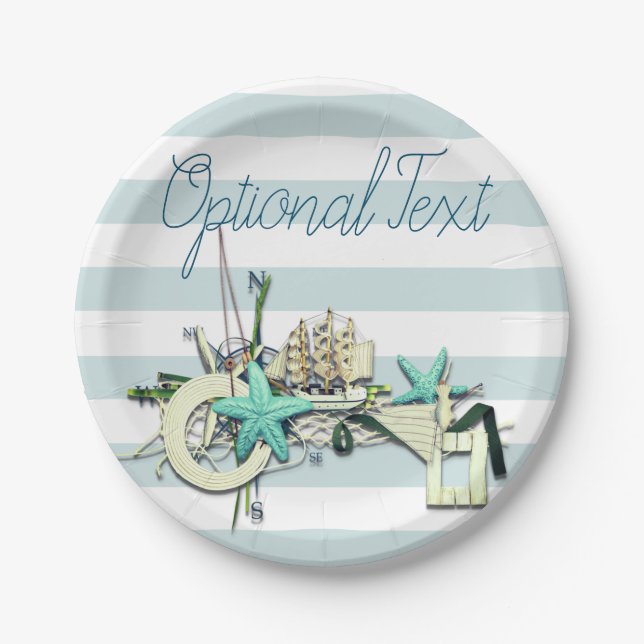 Starfish, Fishing Net & Tall Ship Nautical Paper Plate (Front)