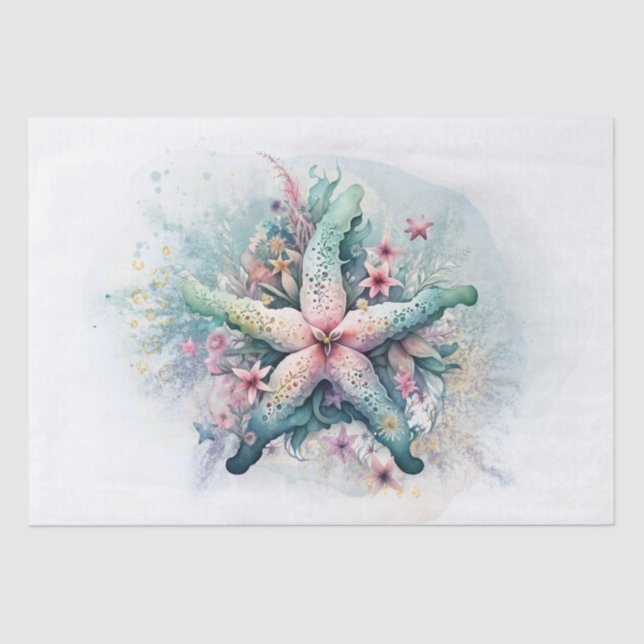 Starfish Floral Watercolor Tissue Paper (Front)