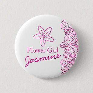 Starfish flower girl pink wedding pin / button