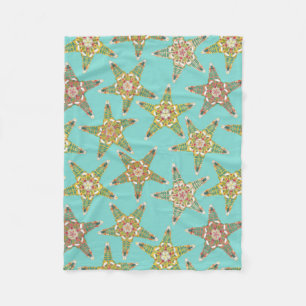 starfish flowers blue fleece blanket