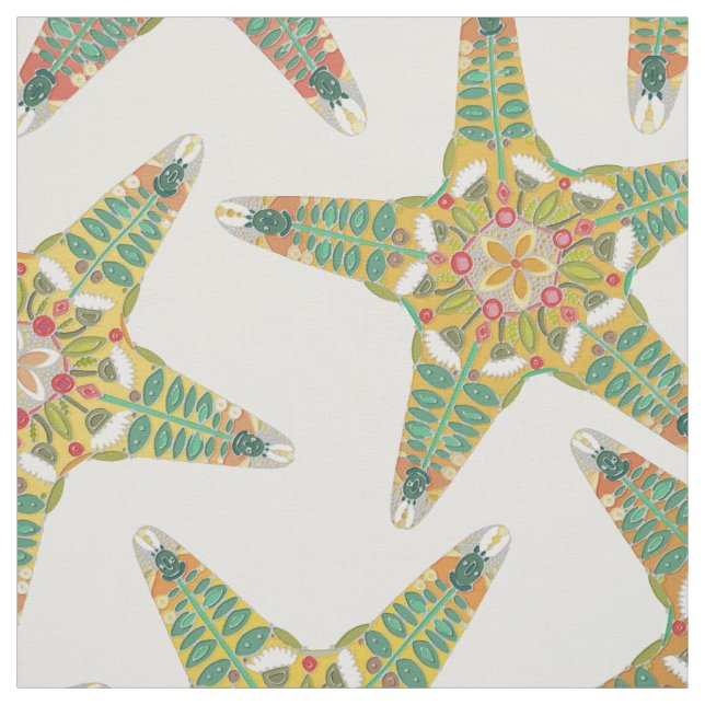 starfish flowers off white fabric (Swatch)