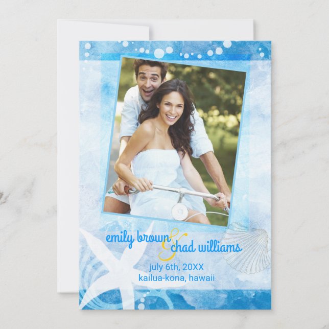 Starfish Garden Blue Beach Wedding Save the Date (Front)