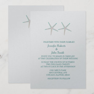Starfish Grey Teal Silver Elegant Nautical Wedding Invitation