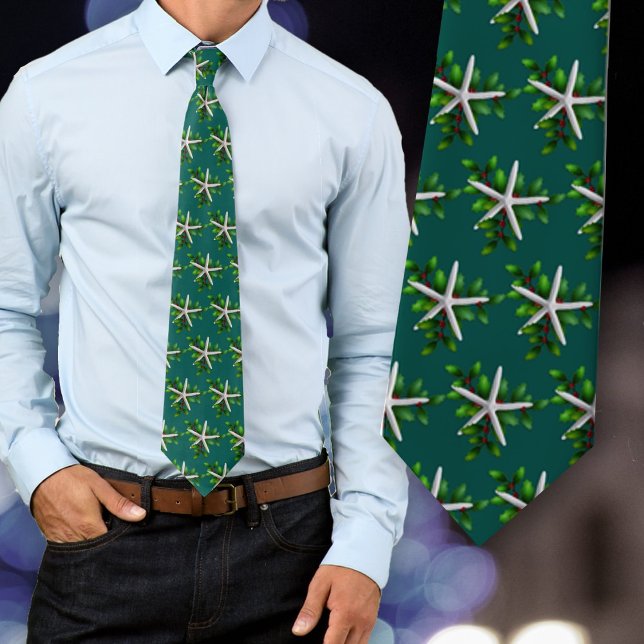 Starfish Holly Christmas Holiday Tie (Creator Uploaded)