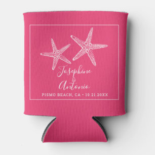 Starfish Hot Pink Beach Wedding Favour Can Cooler