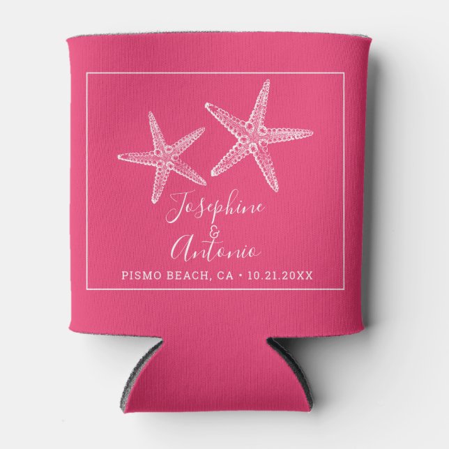 Starfish Hot Pink Beach Wedding Favour Can Cooler (Front)