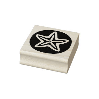Starfish in Black Circle Rubber Stamp
