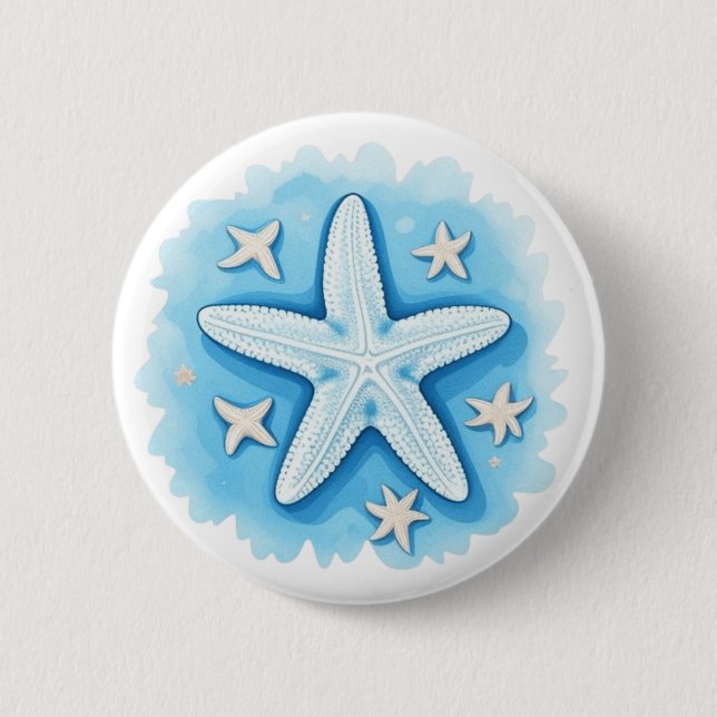 Starfish in Blue 6 Cm Round Badge (Front)