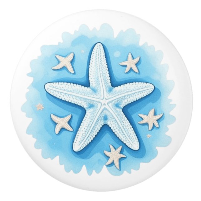 Starfish in Blue Ceramic Knob (Front)