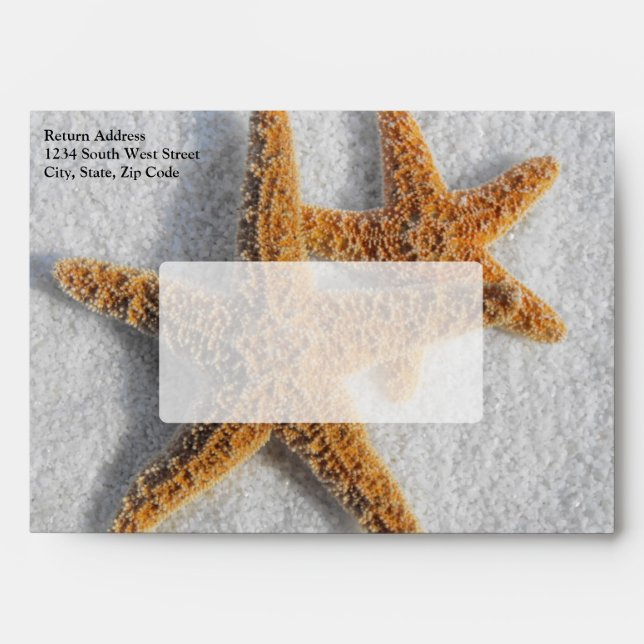 Starfish in Sand Beach Wedding Envelopes (Front)