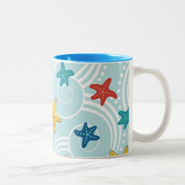 Starfish in Swirly Ocean Two-Tone Coffee Mug (Right)