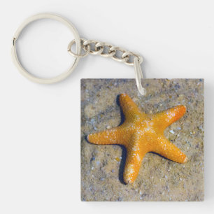 Starfish in the Sand Beach Theme Custom Text Key Ring
