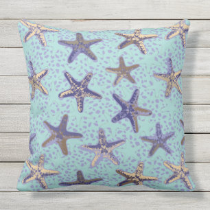 Starfish in the Sand Teal Throw Pillow