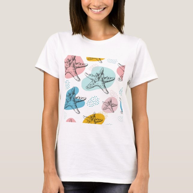 Starfish in trendy colors elegant pattern T-Shirt (Front)