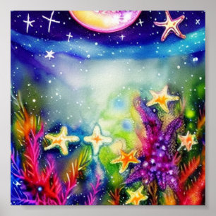 Starfish ink and water art poster