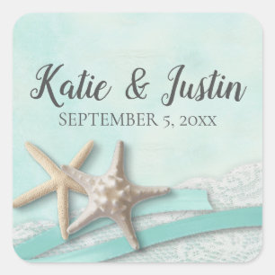Starfish Lace and Ribbon Romantic Beach Wedding Square Sticker
