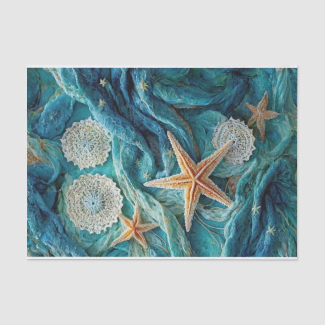 Starfish & Lace, Elegant Ocean Waves Tissue Paper (Front)
