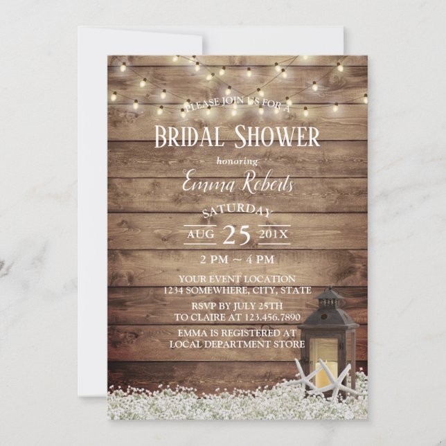 Starfish & Lantern Rustic Floral Bridal Shower Invitation (Front)