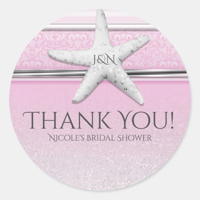 Starfish Lavender Pink Elegant Beach Favour Classic Round Sticker (Front)