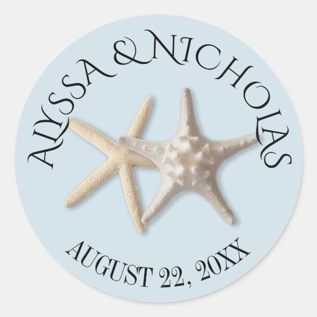 Starfish Light Blue Wedding Classic Round Sticker (Front)