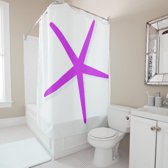 Starfish Magenta Violet Hot Pink Girls Room Decor Shower Curtain (In Situ)