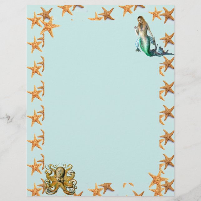 Starfish, Mermaid, and Octopus Stationary (Front)