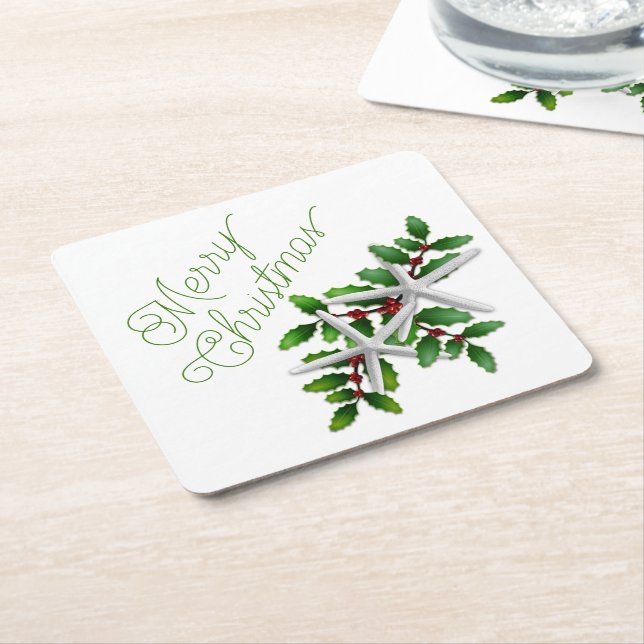 Starfish Merry Christmas Party Drink Coasters (Angled)