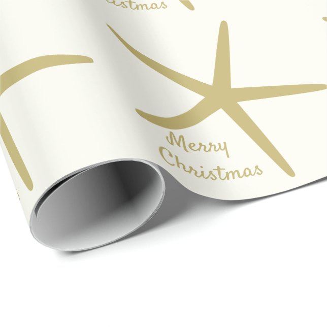 Starfish Merry Christmas Sepia Gold Off White 2023 Wrapping Paper (Roll Corner)
