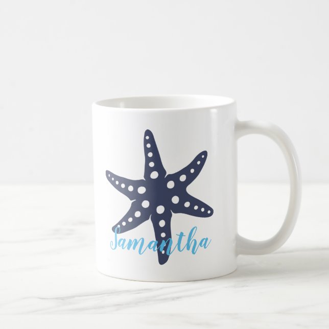 Starfish Midnight Blue Name Coffee Mug (Right)