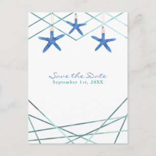 Starfish & Modern Line Elegant Beach Save the Date Announcement Postcard