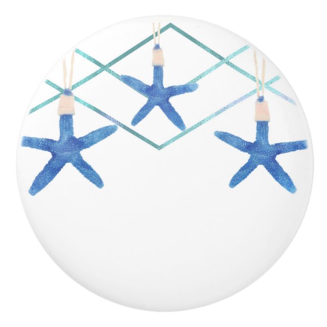 Starfish & Modern Lines Elegant Beach Custom Ceramic Knob (Front)