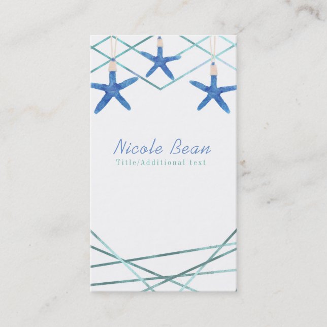 Starfish & Modern Lines Elegant Beach Custom Chic Business Card (Front)