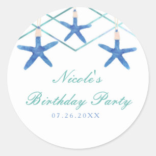 Starfish & Modern Lines Elegant Beach Custom Favou Classic Round Sticker