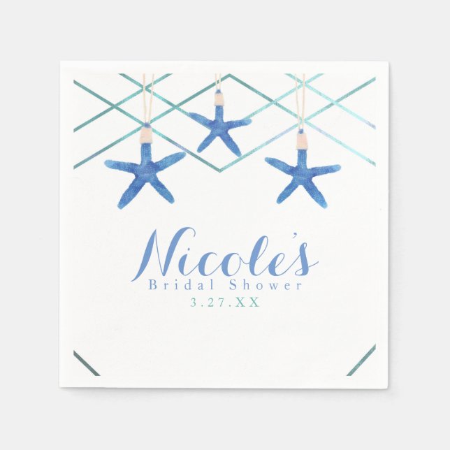 Starfish & Modern Lines Elegant Beach Custom Napkin (Front)