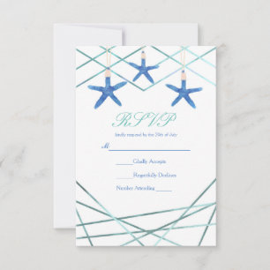 Starfish & Modern Lines Elegant Beach Custom RSVP Card