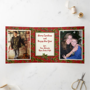 Starfish n Holly Two Big Photos Folded Christmas   Tri-Fold Holiday Card