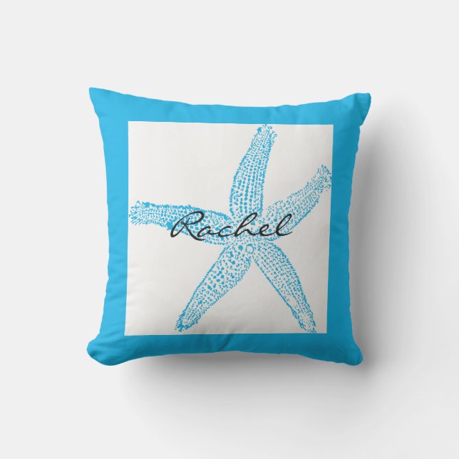 Starfish Name Template Beach Blue Colourful Bright Cushion (Front)
