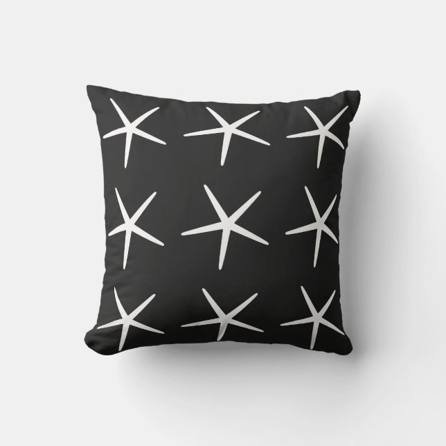 Starfish Nautical Beach Black White Patterns Gift Cushion (Front)
