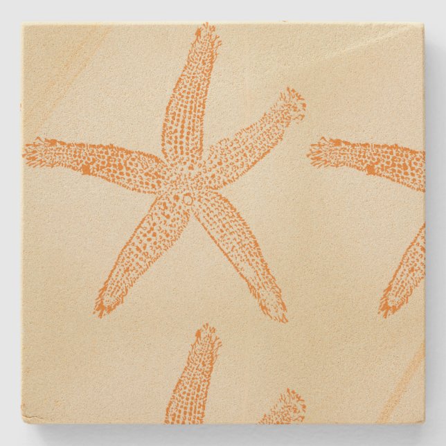 Starfish Nautical Beach Coral Orange Gift Favour Stone Coaster (Front)