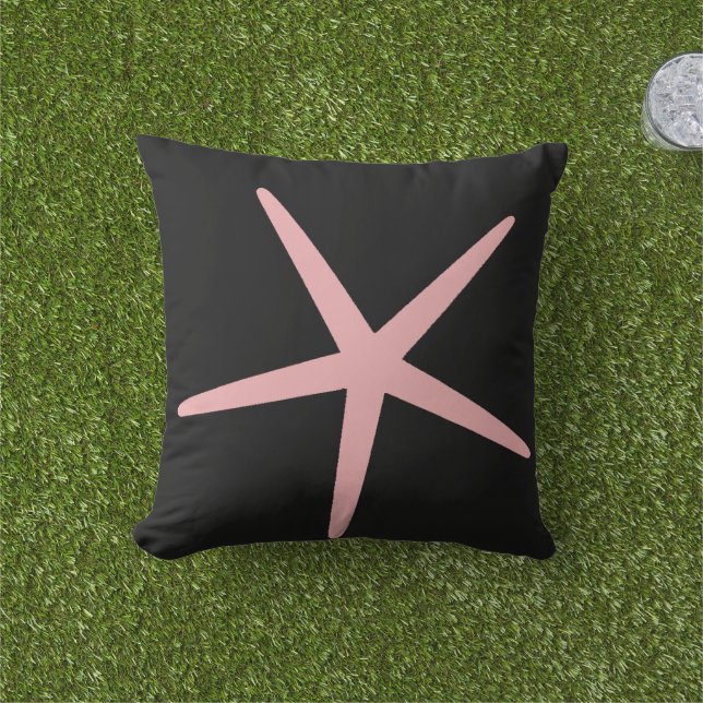 Starfish Nautical Beach Coral Pink Black Custom Cushion (Grass)