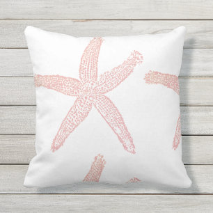 Starfish Nautical Beach Coral Pink Orange White Cushion