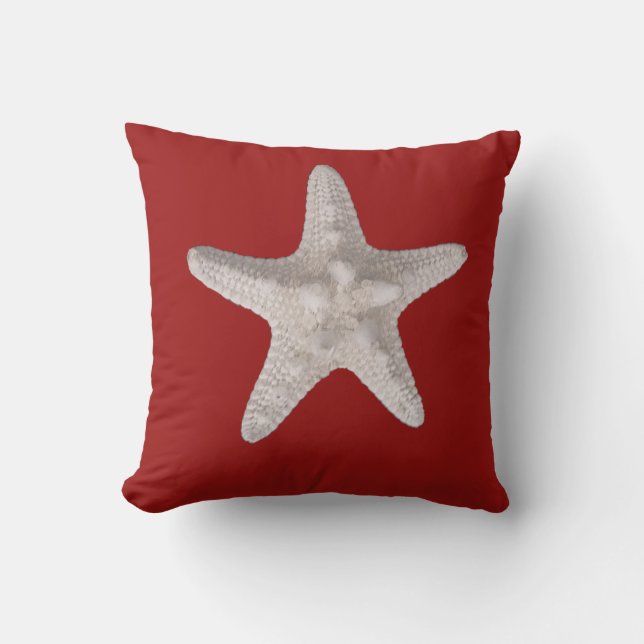 Starfish Nautical Beach Red Throw Pillow (Front)