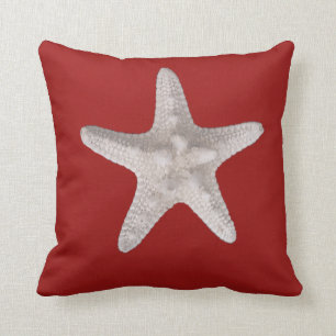 Starfish Nautical Beach Red Throw Pillow