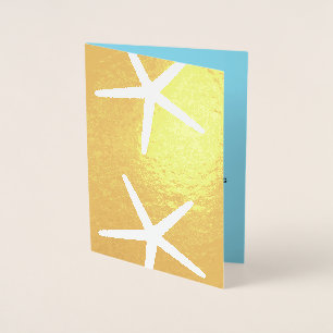 Starfish Nautical Blue White Beach 2023 Wedding Foil Card