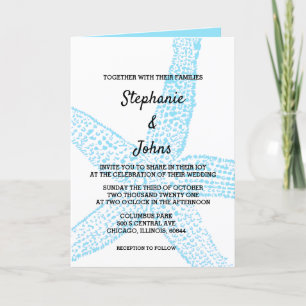 Starfish Nautical Blue White Beach 2024 Wedding Invitation